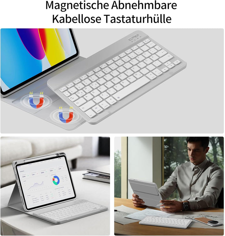 Hülle mit Tastatur für iPad 11. Generation 2025 A16 / iPad 10. Generation 2022 10,9 Zoll, Magnetisch