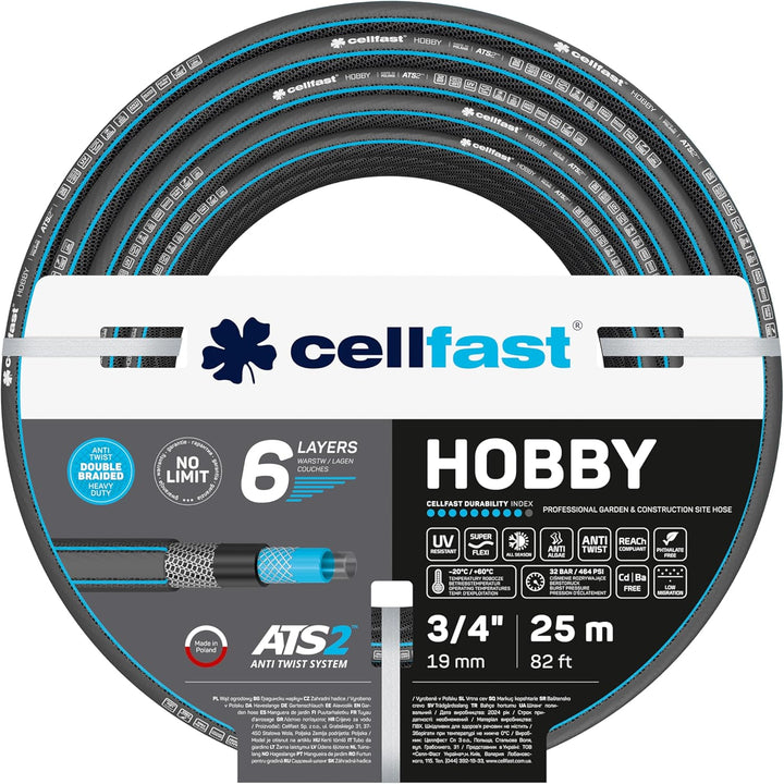 Cellfast Gartenschlauch Hobby, Formstabiler, Flexibel 6-lagiger Schlauch aus hochwertigem Doppelgefl