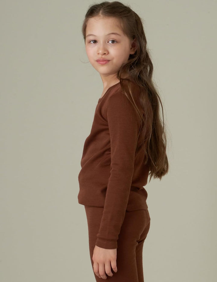 Kinder 100% Merinowolle Thermounterhemd Unterhosen, Premium Merino Wolle Warme Thermounterwäsche Uni