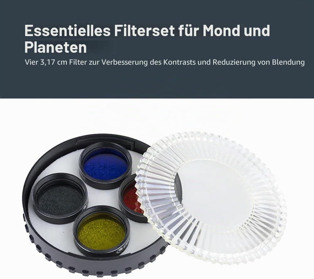 Celestron 94119-10 lunares und planetares Okular-Filterset, 4 Stück - Mit sattem Gelb (12), Orange (