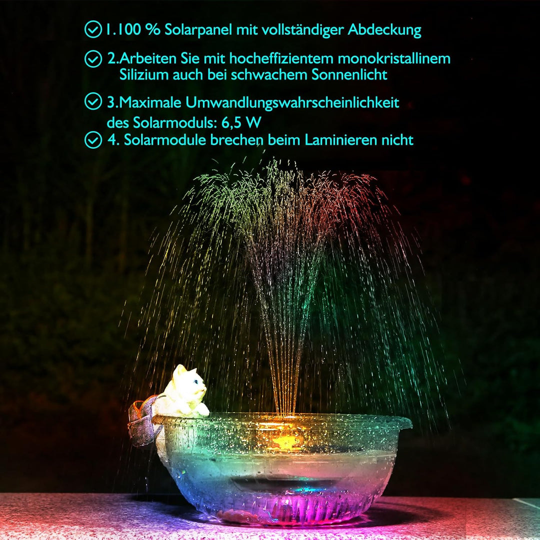 AISITIN 6,5W LED Solar Springbrunnen mit Verstellbare Stützstange, Buntes Solar Teichpumpe Eingebaut