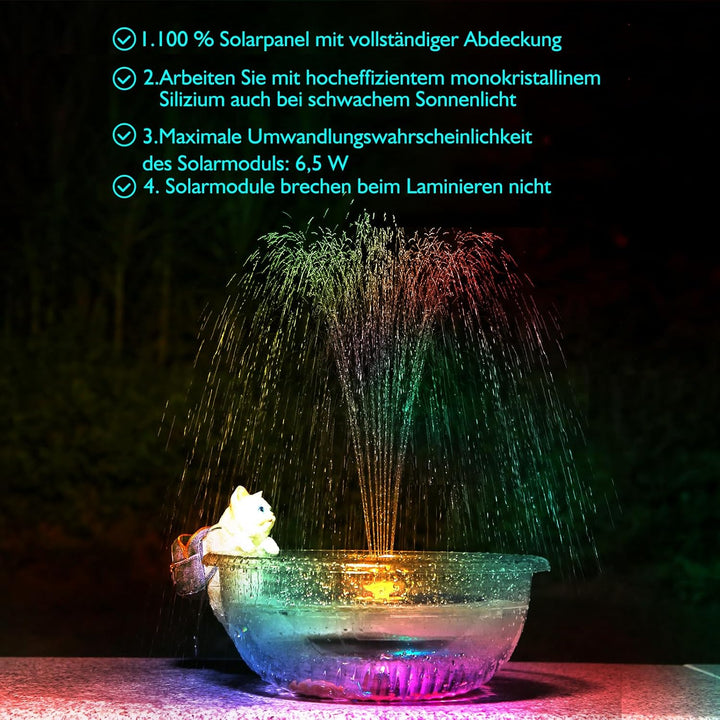 AISITIN 6,5W LED Solar Springbrunnen mit Verstellbare Stützstange, Buntes Solar Teichpumpe Eingebaut