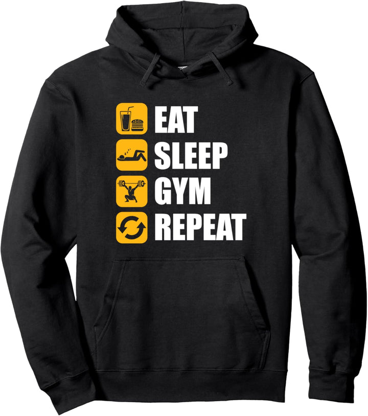 Gym Workout motivational quote Eat Sleep Gym Repeat Work Pullover Hoodie