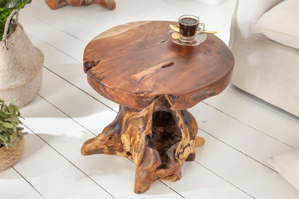 invicta INTERIOR Baumstamm Hocker Root Teak Hocker massives Wurzelholz Sitzhocker Beistelltisch Natu