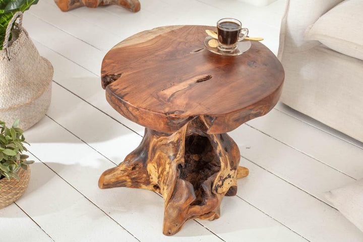 invicta INTERIOR Baumstamm Hocker Root Teak Hocker massives Wurzelholz Sitzhocker Beistelltisch Natu
