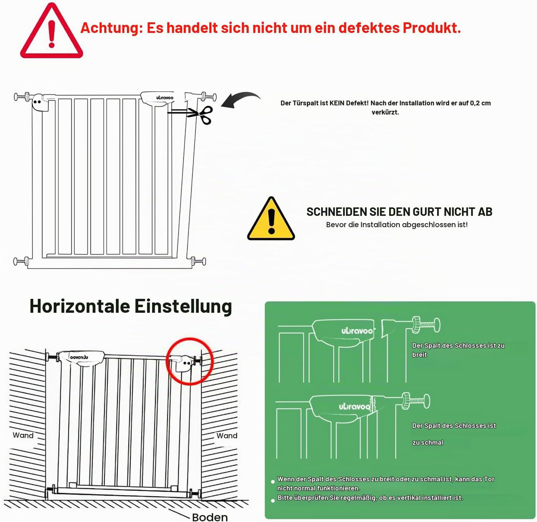 UBRAVOO Babygitter für Türen und Treppen, Höhe 100 cm, Sicherheits-Haustiergitter, Spannungstyp, aut