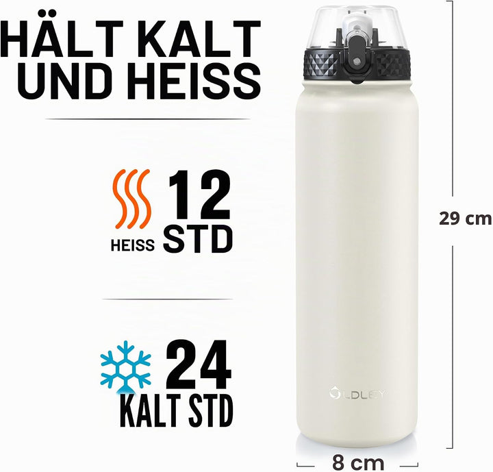 OLDLEY Edelstahl Trinkflasche mit Strohhalm 1L Isolierte flasche mit 3 Deckel Grosse Thermosflasche