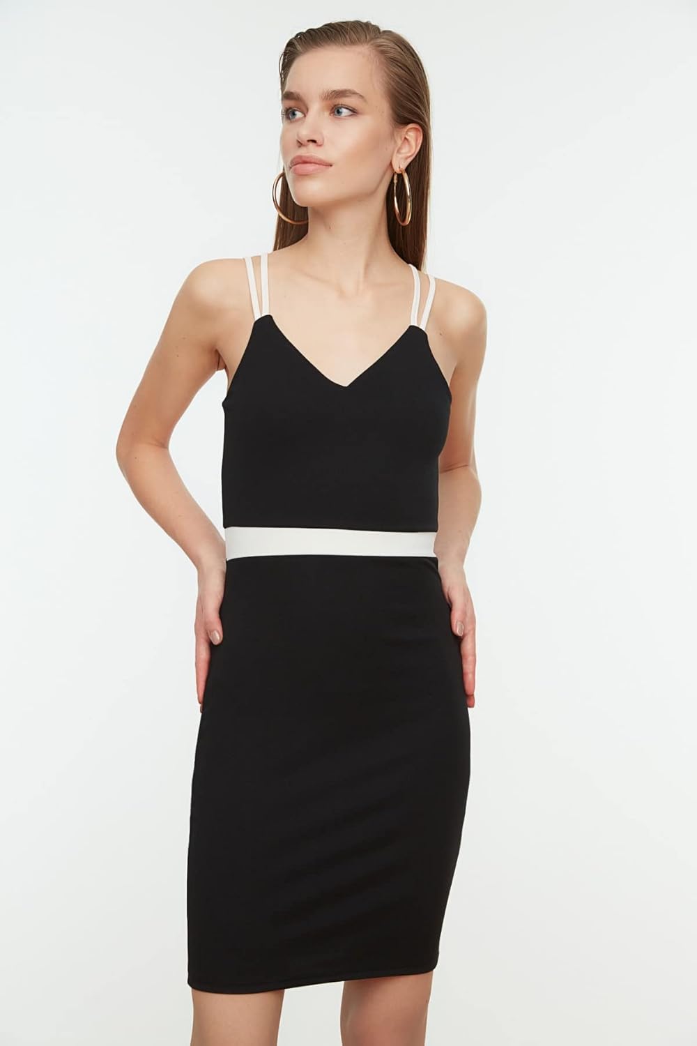 Trendyol Damen Black Color Blocked Cocktail Dress, Schwarz, 36 EU