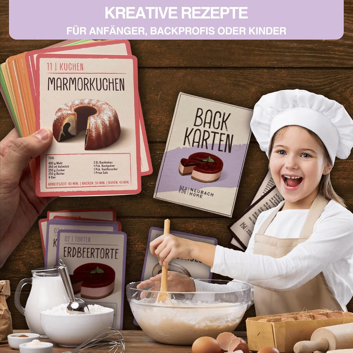 Backkarten - 40 Backrezepte als Backzubehör im Back Set - Geschenke zum Backen - Back Zubehör & Gesc
