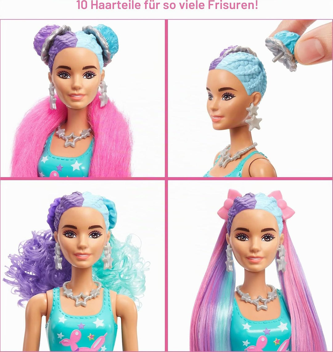 Barbie HBG41 - Color Reveal Balloon Haarwechsel Puppe, Glitzerviolett Spielset mit 25 Überraschungen