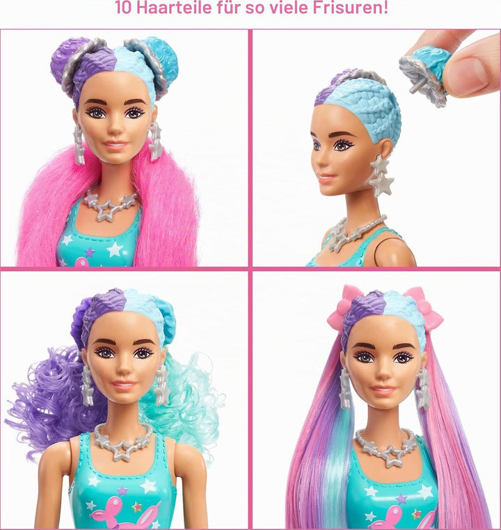 Barbie HBG41 - Color Reveal Balloon Haarwechsel Puppe, Glitzerviolett Spielset mit 25 Überraschungen