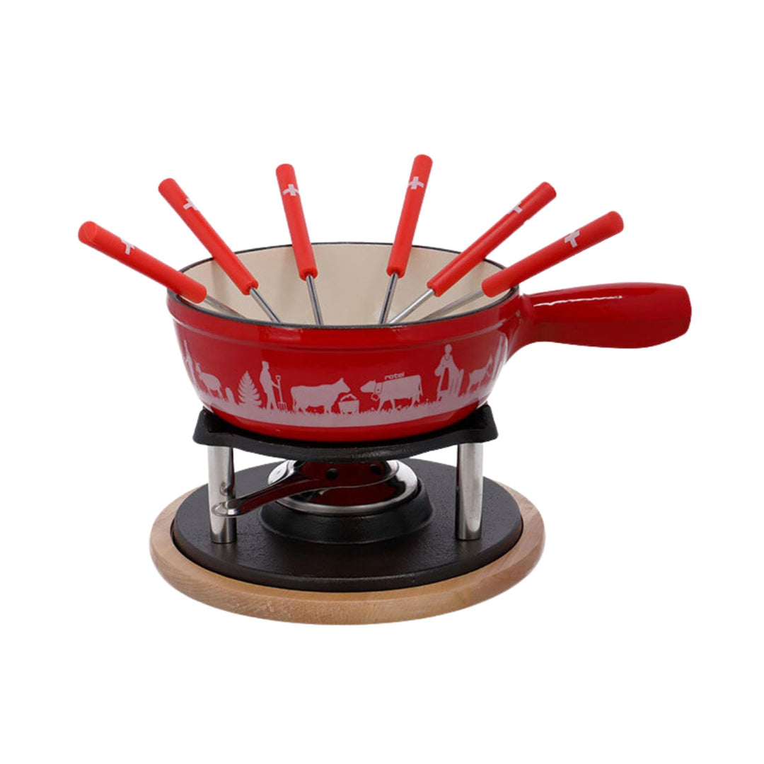 Rotel 1510150 Käsefondue-Set, Fondue-Fondue aus Gusseisen und 6 Gabeln, Rot, Gusseisen, 31,5 x 17,5