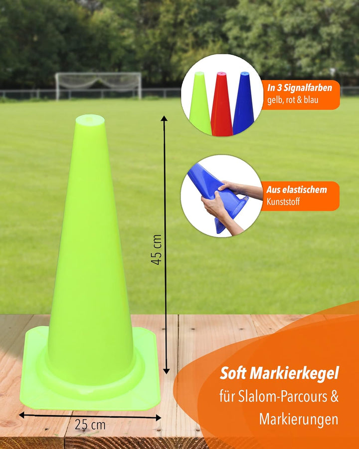 Soft-Kegel 45 cm – Soft-Pylone – Markierkegel – 4 im Set – Fussball, Hundetraining, Kitas & Pferdetr