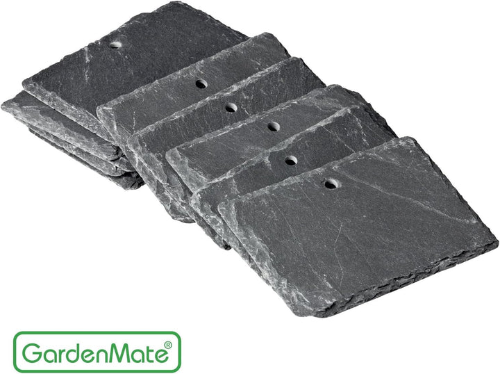 GardenMate® 10er Set Schilder aus Schiefer mit Metallstab 55cm - Stil, 10er Set Pflanzenschilder, Na