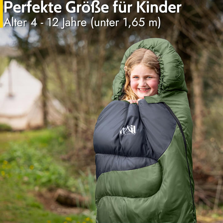 Trail Schlafsack Kinder Mumienschlafsack als Schlafsack 3 Jahreszeiten für Camping – 300gsm – für Ju
