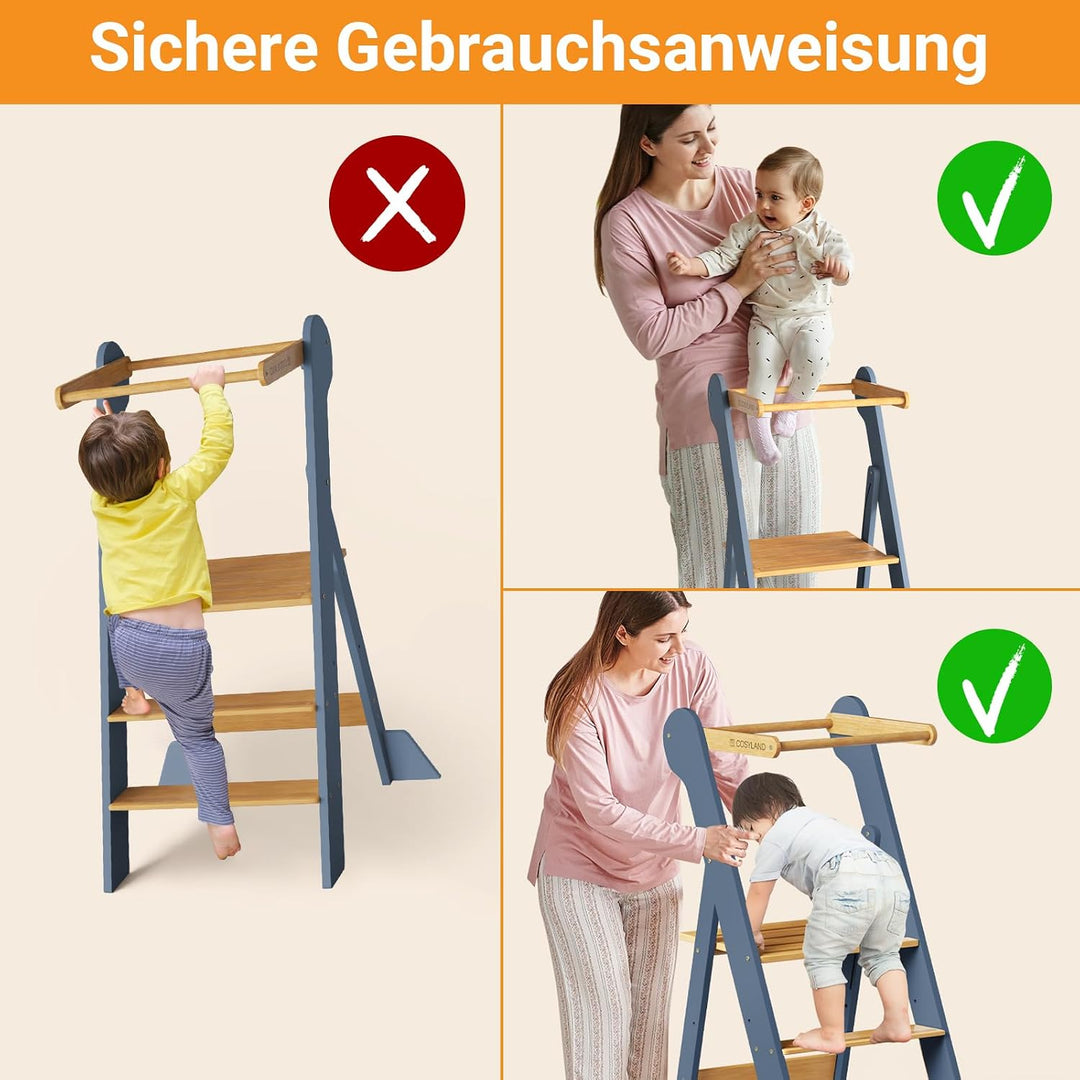COSYLAND Montessori Lernturm ab 1 Jahr klappbar – Höhenverstellbarer Kinder Lernturm | Faltbarer Mon