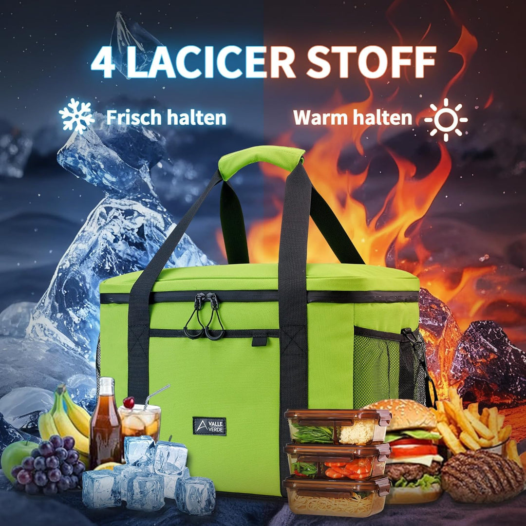 Valle Verde Multifunktionale Kühltasche 20L – Kühlbox mit 4-lagiger Isolierung, Auslaufsicher, mit S