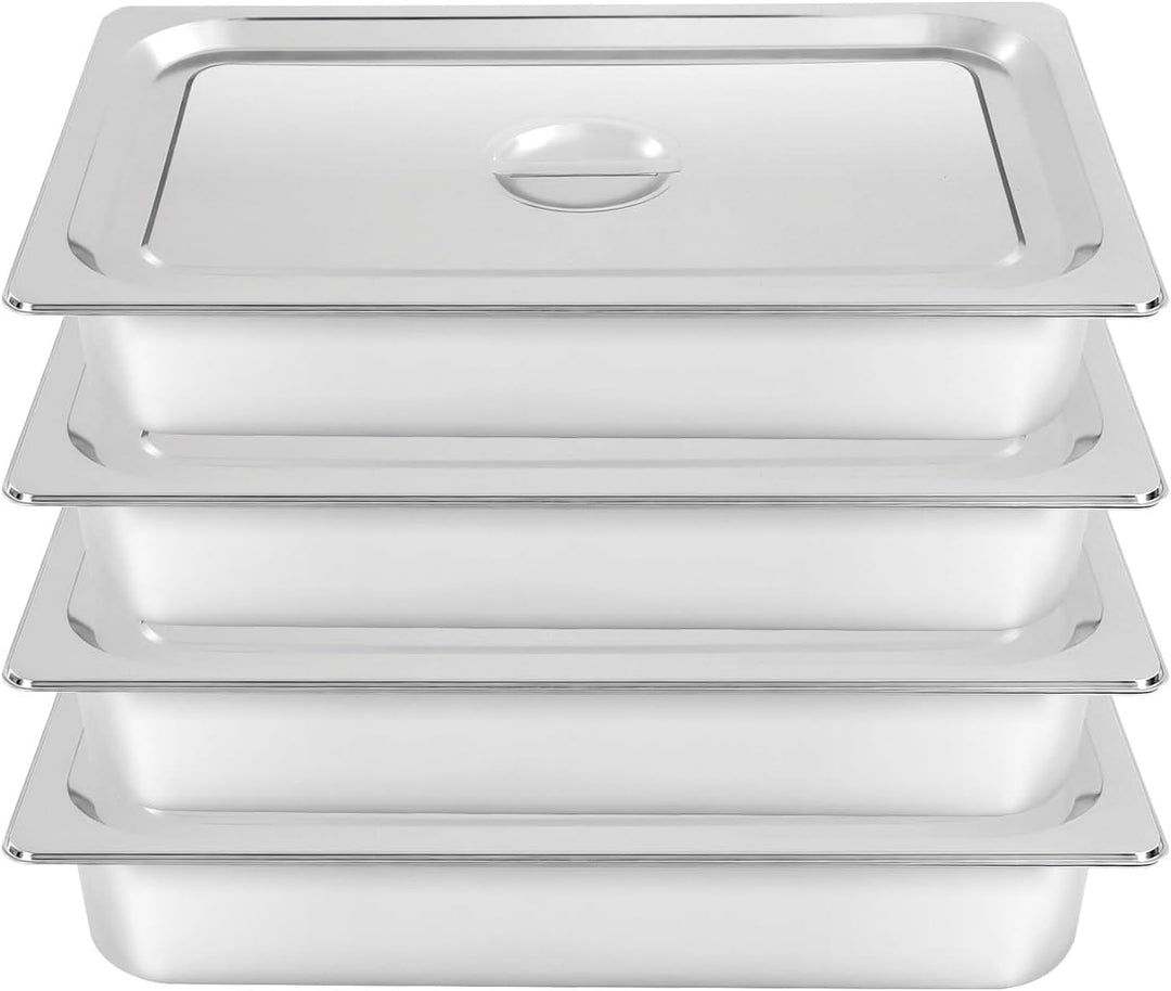 Chafing Dish Gastronormbehälter,4 Stück 9L Edelstahl Steam Table Pan,Dampftischpfannen mit Deckeln,5