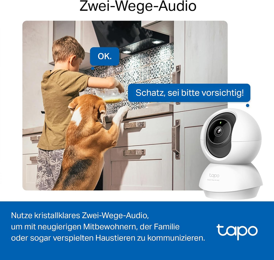 Tapo C230 3K 5MP Überwachungskamera innen 360°, WLAN 2,4GHz, KI-Erkennung, Nachtsicht, Bewegungserke