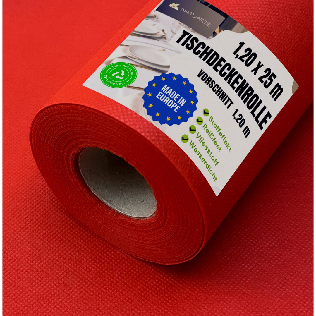 Tischdeckenrolle Rot, 1.20 m x 25 m, Stoffähnliches Vlies Tischdecke, Einweg Tischdecke Rolle Für Fe