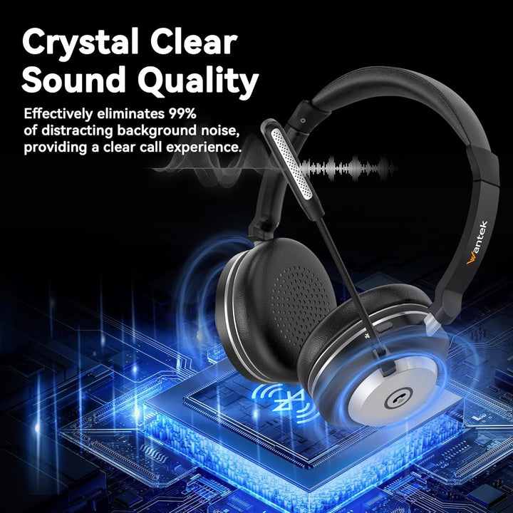 Wantek Headset mit Mikrophone Kabelloses, Wireless Headset für PC Laptop, Bluetooth Headset mit Nois