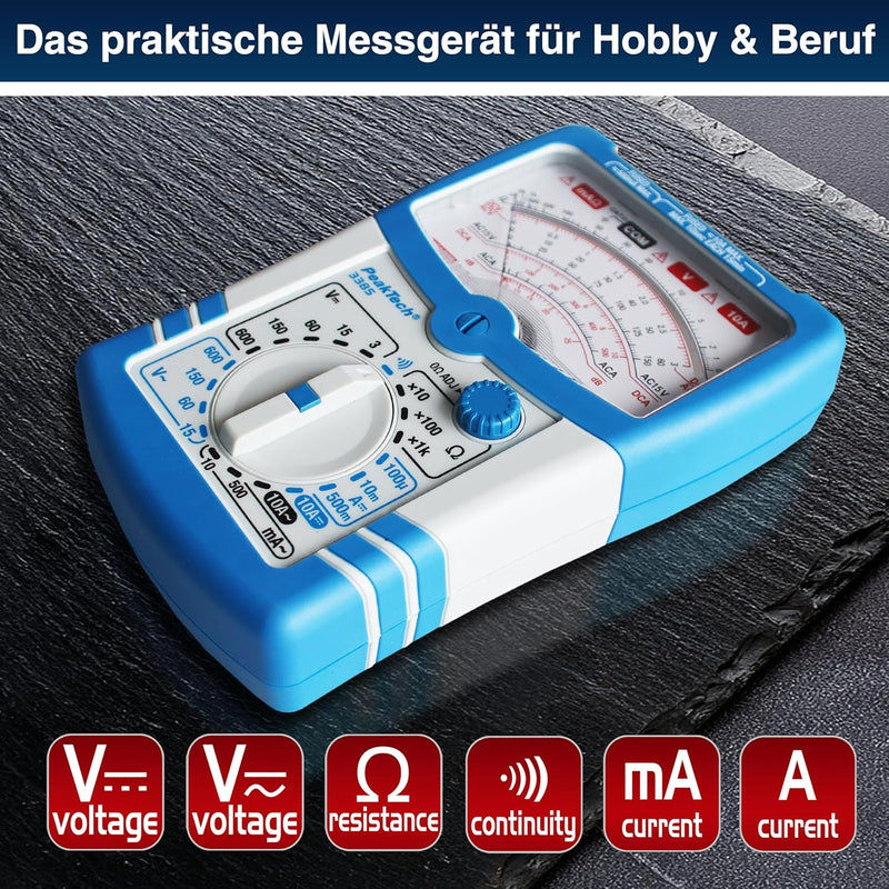 PeakTech 3385, Multimeter analog – Messgerät mit Voltmeter, Amperemeter, Durchgangsprüfer, Ohm Meter