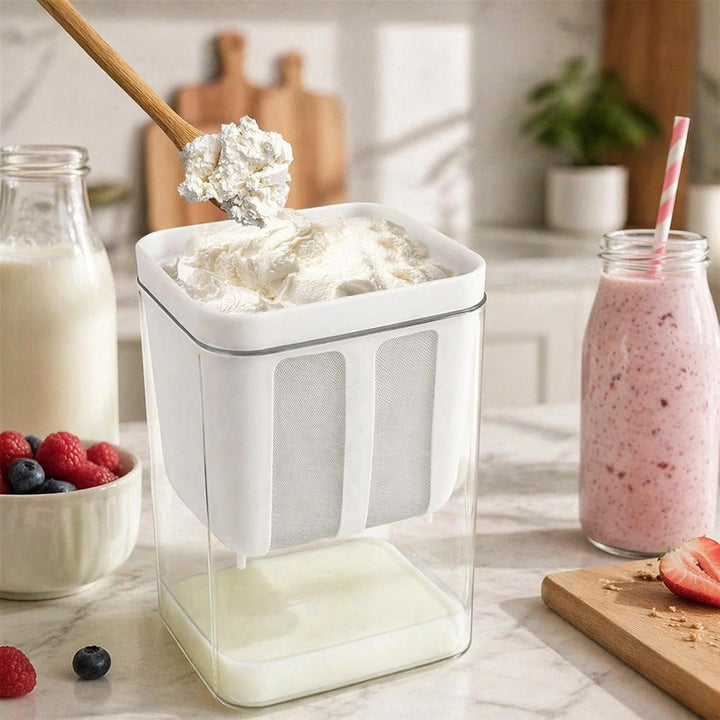 Joghurt Sieb mit Deckel, 1100 ml Feine Filtersiebe für Joghurt, Joghurt Presse mit 80-Mesh Edelstahl