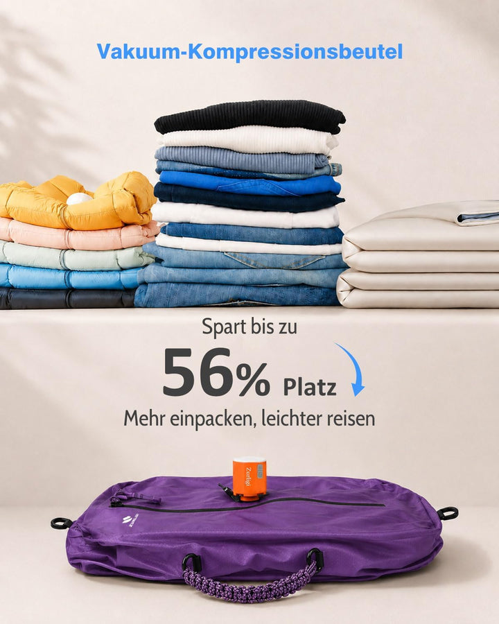 Zurligi 39L Vakuumbeutel-Reiseset mit Pumpe, Nylon, Griff, Lila, 2 Stück | Wiederverwendbare, wasser