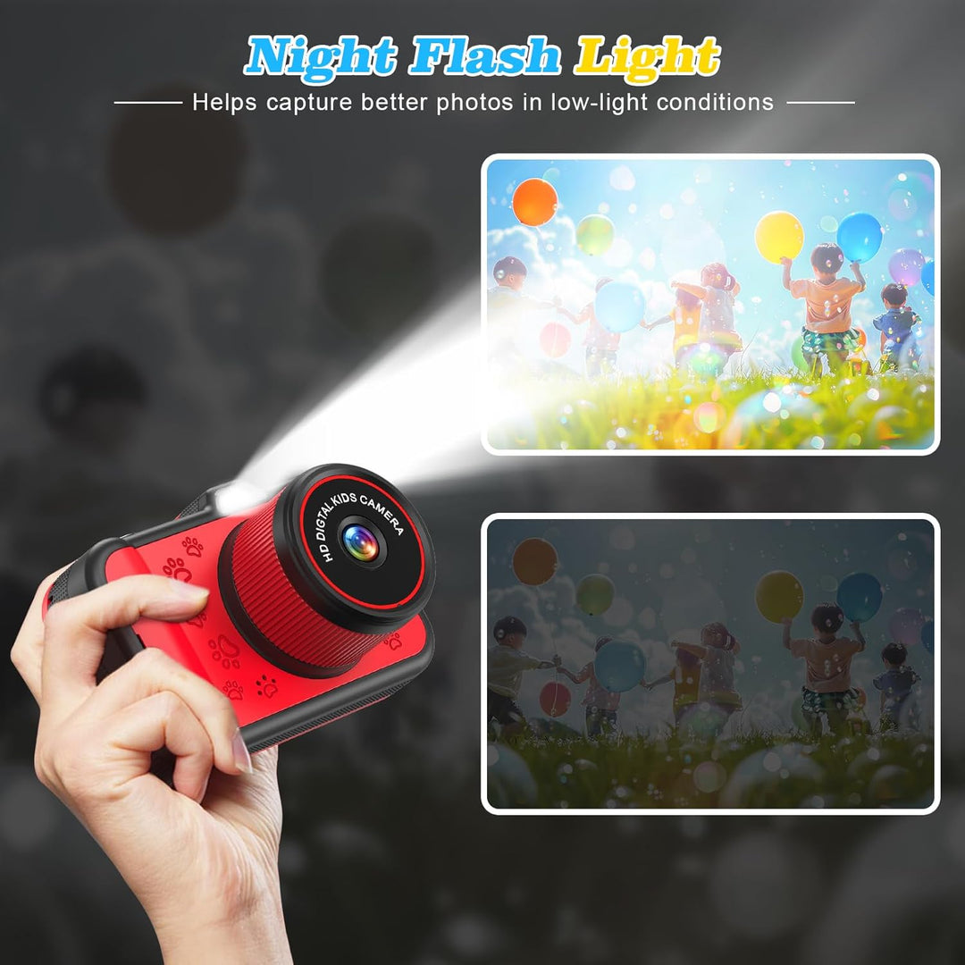 Kinderkamera mit 3,5" Grossem Display, 360° Drehbarem Zoomobjektiv, LED-Blitz & 32GB Karte Kinder vo