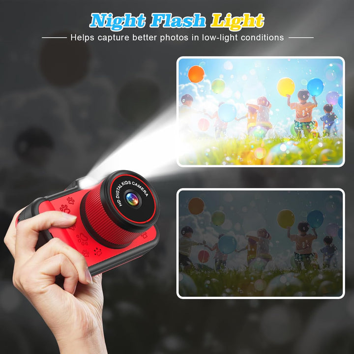 Kinderkamera mit 3,5" Grossem Display, 360° Drehbarem Zoomobjektiv, LED-Blitz & 32GB Karte Kinder vo