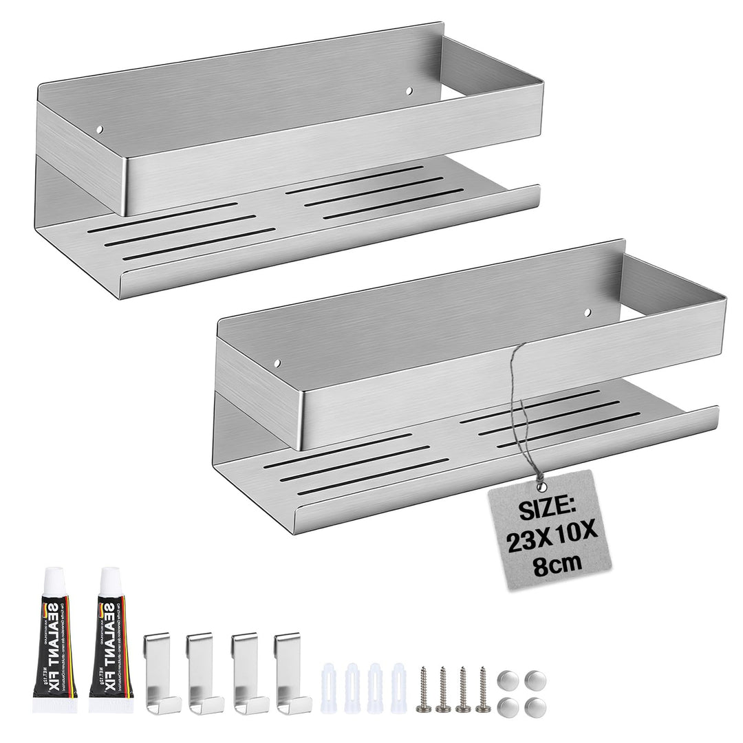 EXLECO 2x23CM Duschablage Ohne Bohren Duschregal Wand Edelstahl Badregal mit 2 Haken Duschkorb zum B