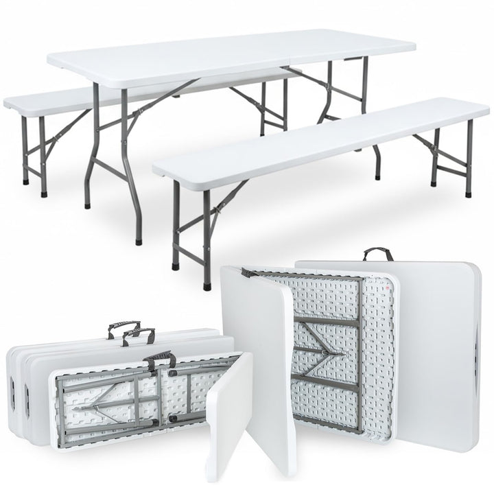 VOSS.garden Bierzeltgarnitur 180cm, 1x Tisch + 2X Bank, klappbar, Campingtisch