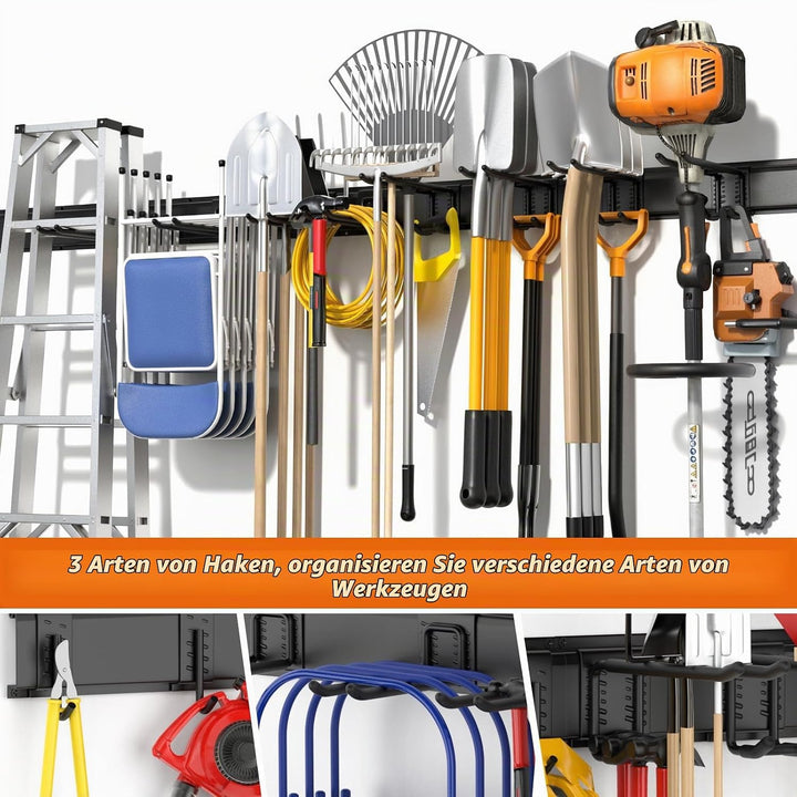 Housolution Verstellbar Garagen Gerätehalter 162,56cm, Metall Wandhaken mit 4 Schienen 12 Haken Werk