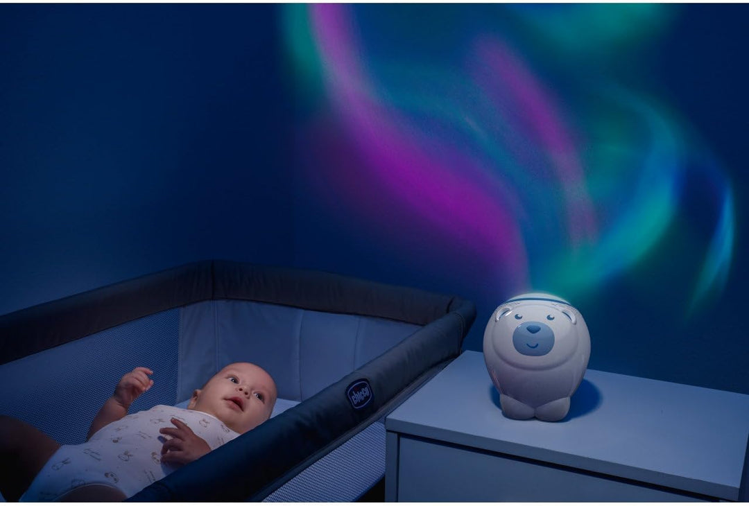 Chicco First Dreams Eisbär Projektor, 2in1 Wiege und Bett Projektor, Kinder Nachtlicht, Aurora Borea