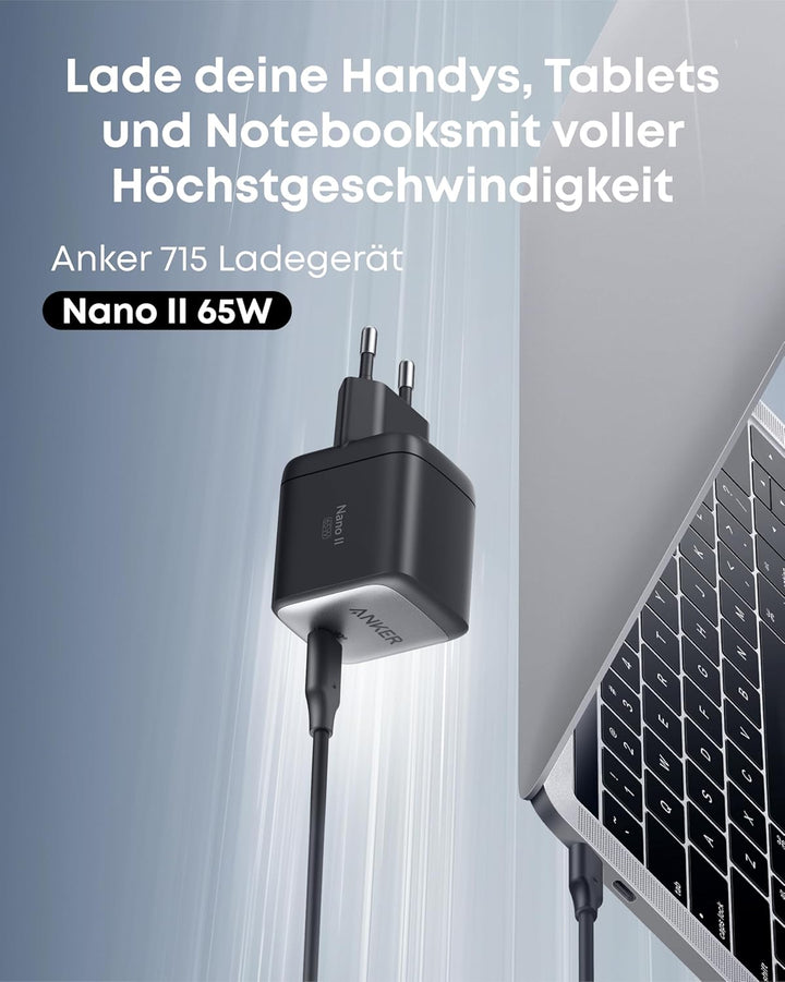 Anker Nano II 65W USB-C Ladegerät Netzteil mit Schnellladeleistung, GaN II Technologie, Kompatibel m