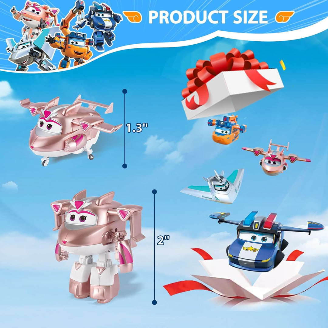 Super Wings Transforming Figuren 4 Pack, 5 cm Lucie & Marty & Traver & Golden Girl, Roboter zu Flugz