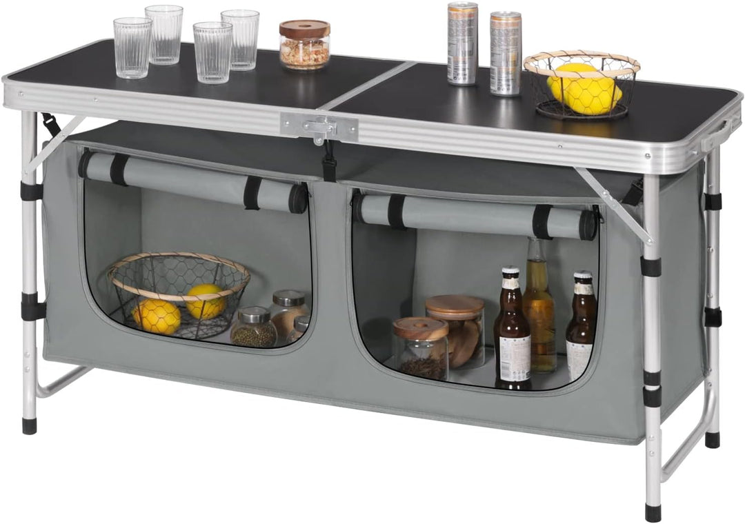 WOLTU faltbar Campingschrank Alu Campingtisch Höhenverstellbar mit Stauraum, Outdoor Campingmöbel Kl