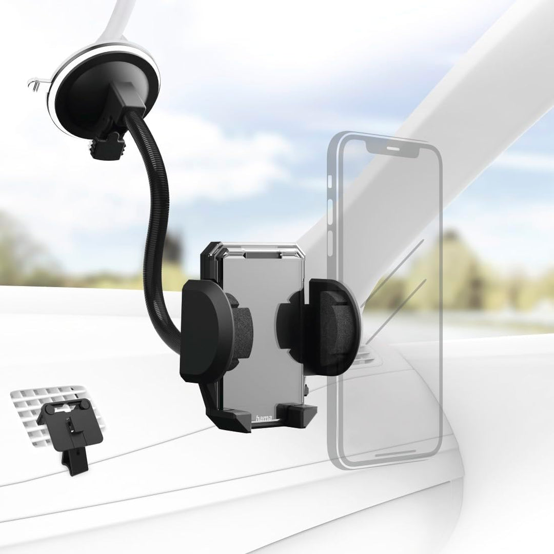Hama Handyhalterung Auto, für Lüftung und Scheibe, universal bis 11cm Breite (Hochformat, Querformat