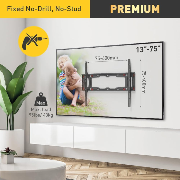 Barkan TV Wandhalterung, 29 - 75 Zoll Feste , Trockenbauwände – ohne Bohren flach & Curved Fernseher