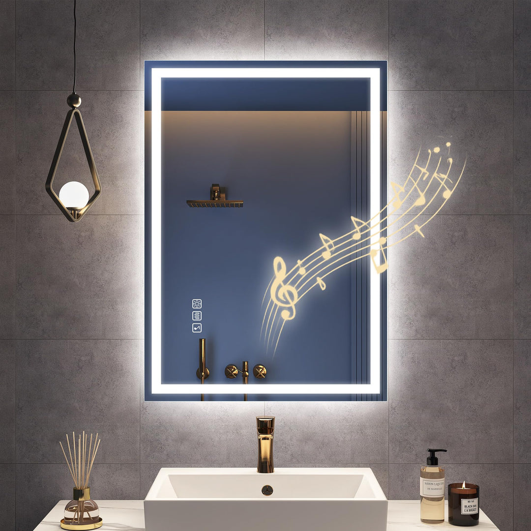 STARLEAD Kleiner Bad-Spiegel-mit-Beleuchtung 50x70cm, Badezimmerspiegel-mit-licht und Entfoggen, Blu