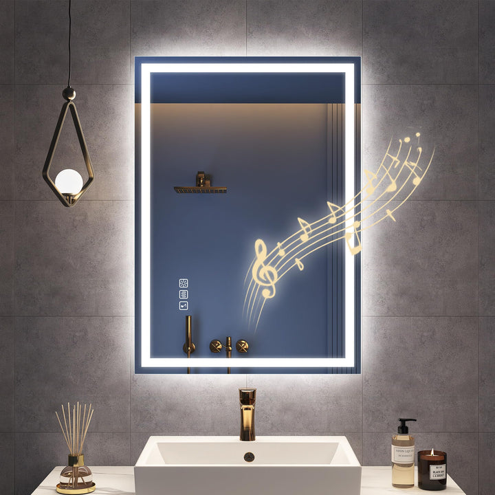 STARLEAD Kleiner Bad-Spiegel-mit-Beleuchtung 50x70cm, Badezimmerspiegel-mit-licht und Entfoggen, Blu