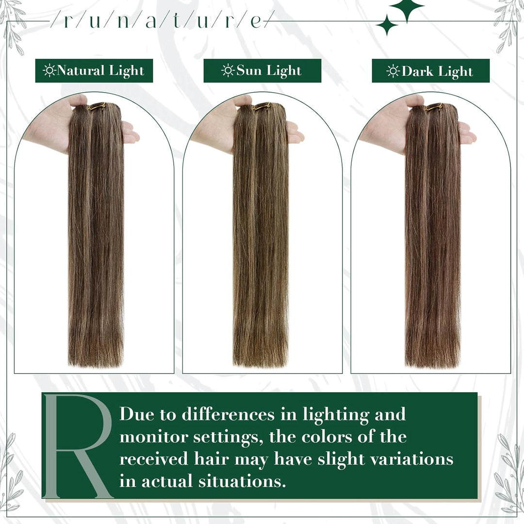 RUNATURE Echthaar Extensions Clip in Dunkelbraun mit Dunkelblond Echthaar Clip in Extensions Braun C
