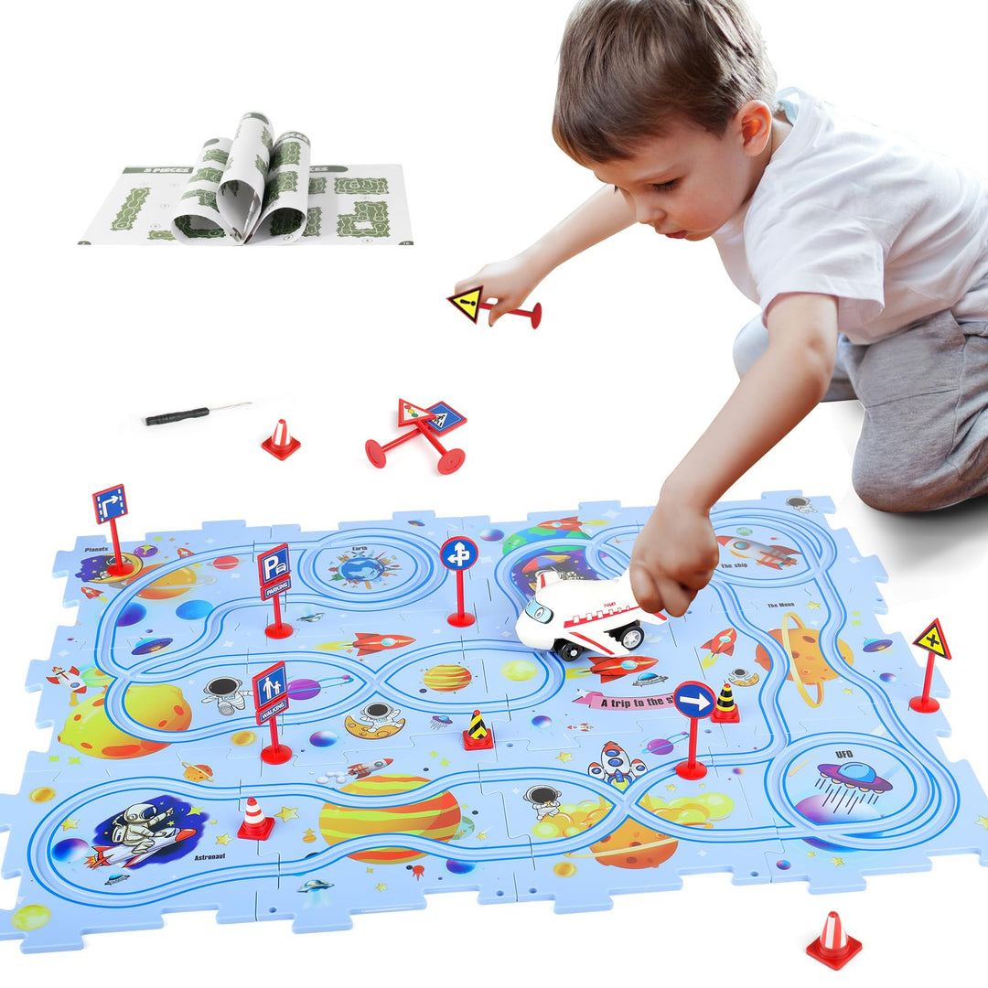 YOOYID Puzzle Track Spielzeug mit Flugzeug Schienenfahrzeug für Kinder Alter 3-5, Kleinkind Puzzle T