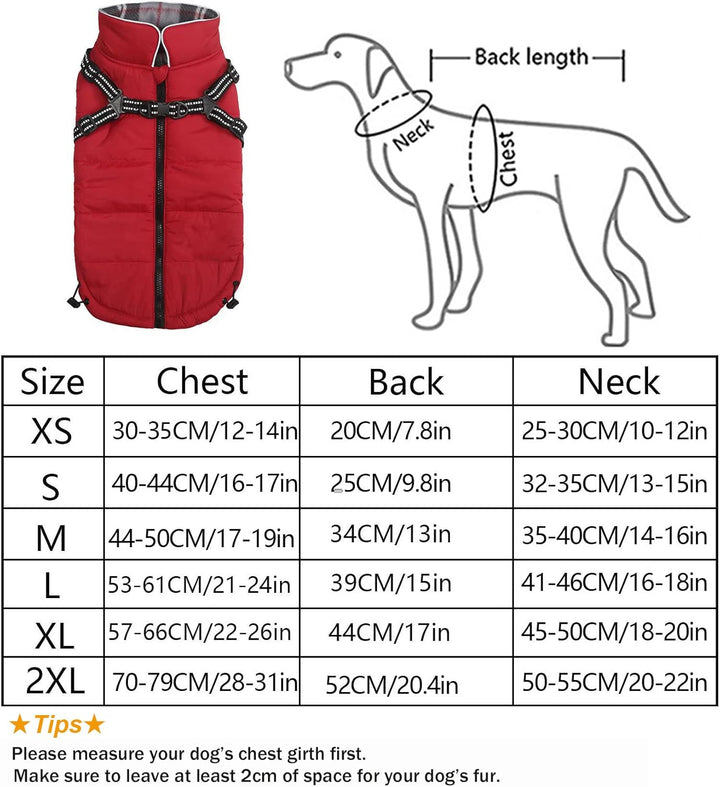 Pethiy -Super Warm Hunde wintermäntel mit Geschirr, Hundejacke mit Innenfleece, Wasserdichte Kleine
