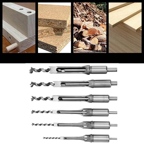 6 Stück Vierkantlochbohrer Bohrer Set für Quadratische Löcher Holzbohrer aus Stahl,Holzbearbeitungsw