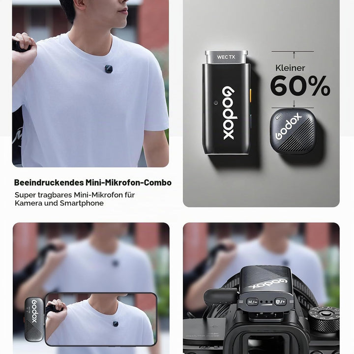 Godox Cube-C Combo Kit2 Wireless Lavalier Mikrofon für Kamera/iPhone/Android/PC,300m Reichweite, 48K