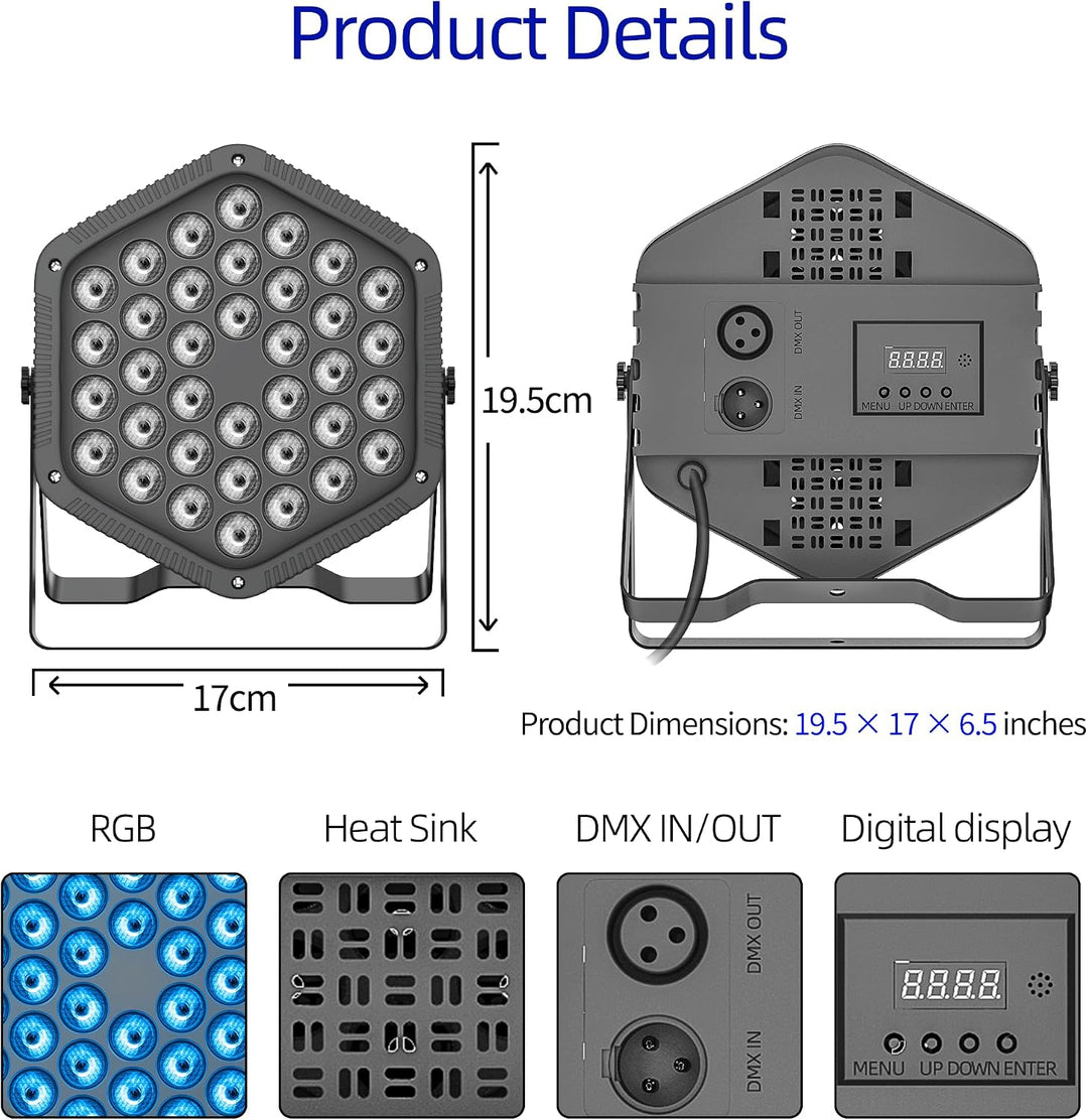 2er-Pack 36-RGB-LED-PAR-Scheinwerfer (36×1W, DMX512, Sound-to-Licht, IR-Fernbedienung) – 25° Abstrah