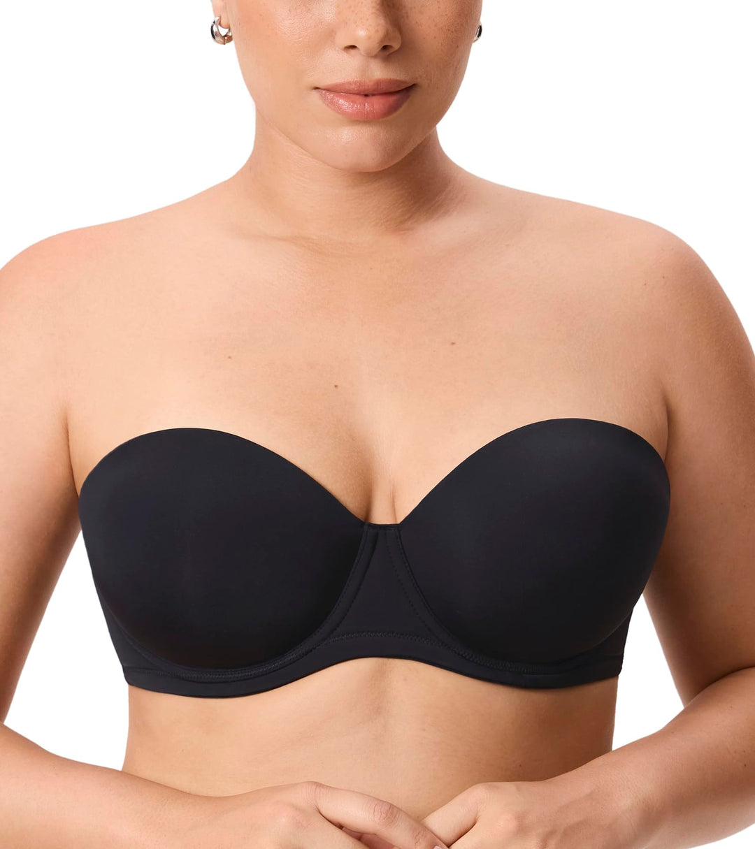 DELIMIRA Damen Trägerloser BH Grosse Grössen - Bügel BH mit Geformte Cups 70B Schwarz, 70B Schwarz