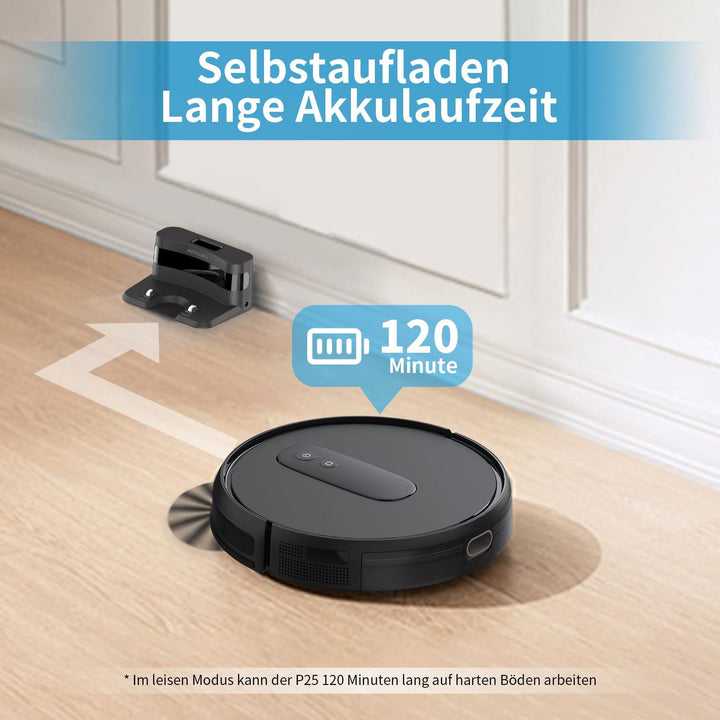 P25 Saugroboter, Staubsauger Roboter mit 4000 Pa Saugkraft, Roboterstaubsauger mit Ladestation, Saug