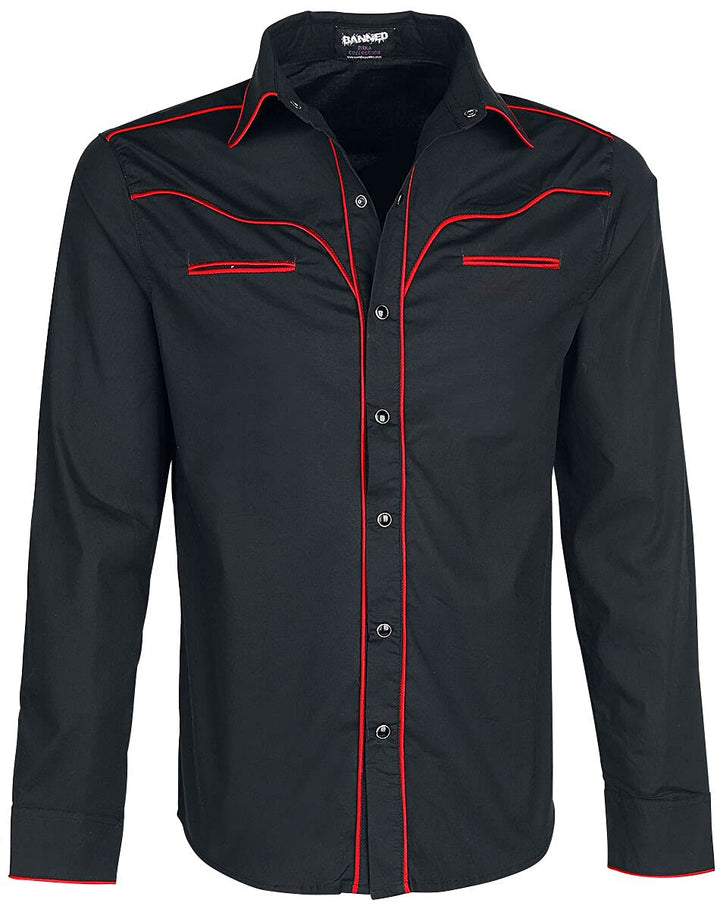 Banned Alternative Plain Trim Männer Langarmhemd schwarz/rot XL